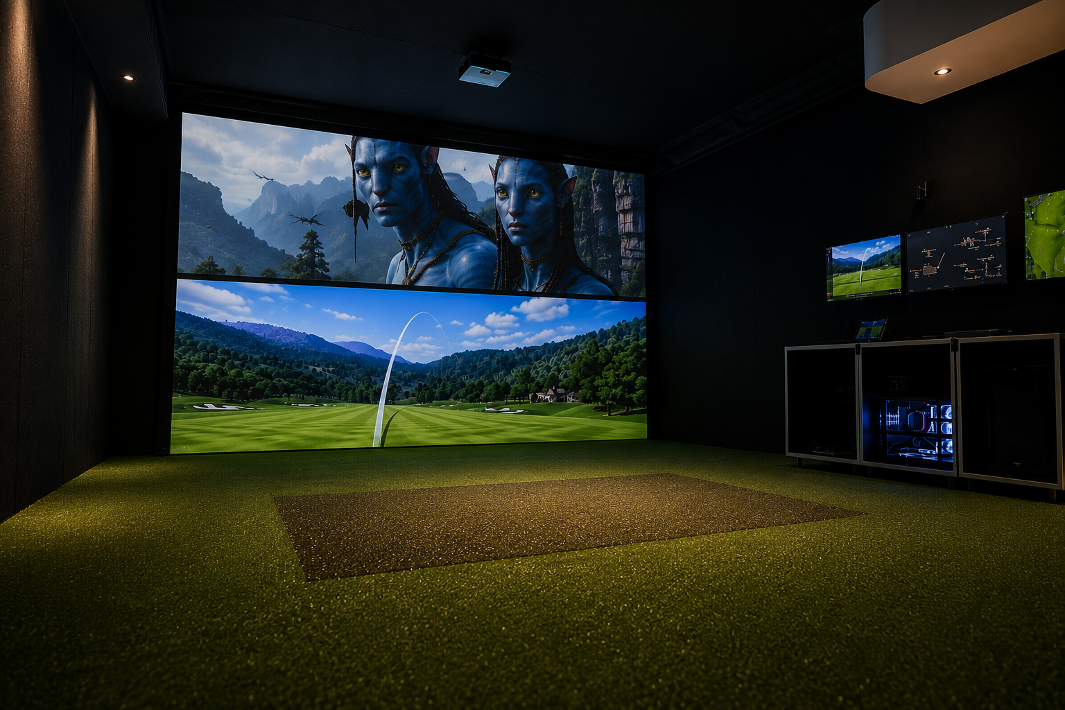 Dans cette maison de Saint-Jean-de-Luz, la salle de cinéma cache un simulateur de golf.
